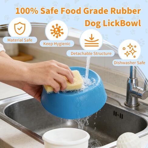 Slow Feeder Dog Bowls for Liquid Treat, Anti-Slip (Entertained Ball-in) Bone Broth Dog Lick Bowl, 3/4 Cup Yogurt Pup Lick Toy for Large Medium Small Breeds Dietary Supplement/Post-op Nutrition,Blue in Saudi Arabia