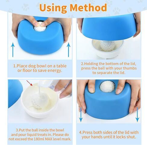 Slow Feeder Dog Bowls for Liquid Treat, Anti-Slip (Entertained Ball-in) Bone Broth Dog Lick Bowl, 3/4 Cup Yogurt Pup Lick Toy for Large Medium Small Breeds Dietary Supplement/Post-op Nutrition,Blue in Saudi Arabia