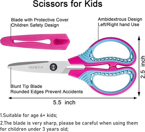 Kids Scissors for Ages 6+, 6" Blunt Tip Children Craft Scissors with Safety Cover, Ambidextrous Soft Grip Stainless Steel Blades for School Home Art Supplies,3-Pack in Saudi Arabia