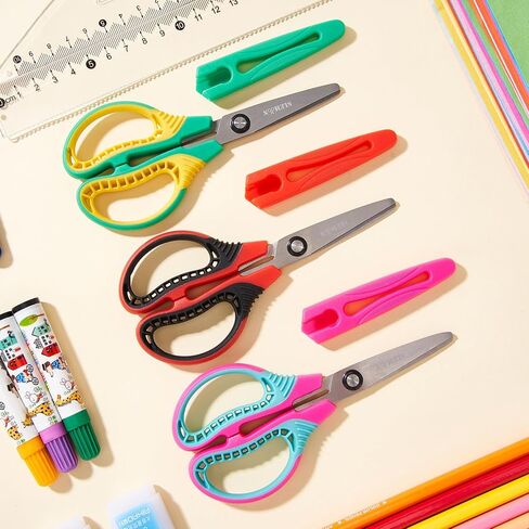 Kids Scissors for Ages 6+, 6" Blunt Tip Children Craft Scissors with Safety Cover, Ambidextrous Soft Grip Stainless Steel Blades for School Home Art Supplies,3-Pack in Saudi Arabia