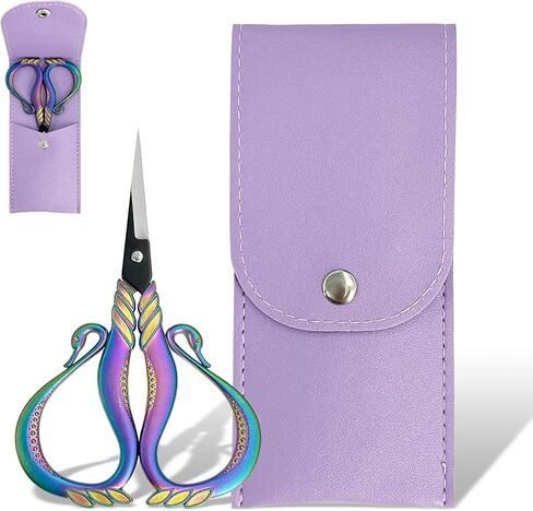 Embroidery Scissors, Small Vintage Sharp Detail Shears with Leather Protective Case, Craft Artwork Needlework Yarn Handicraft DIY Tool, Thread Snips, 4 Inch Rainbow Titanium Crane Style in Kuwait