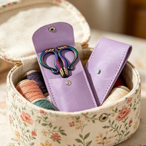 Embroidery Scissors, Small Vintage Sharp Detail Shears with Leather Protective Case, Craft Artwork Needlework Yarn Handicraft DIY Tool, Thread Snips, 4 Inch Rainbow Titanium Crane Style in Kuwait