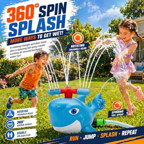 Shark Water Sprinkler Toy for Kids Ages 3-8, 4-in-1 Splash Baseball T Ball Set with Rocket Launcher, 360 Degree Sprinkler and Water Balls, Outdoor Backyard Summer Toy for Boys Girls in Saudi Arabia