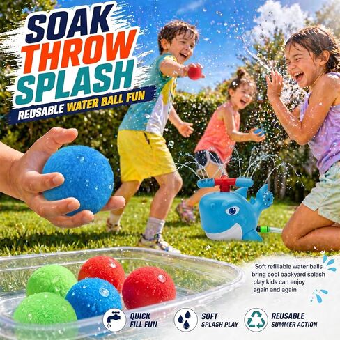 Shark Water Sprinkler Toy for Kids Ages 3-8, 4-in-1 Splash Baseball T Ball Set with Rocket Launcher, 360 Degree Sprinkler and Water Balls, Outdoor Backyard Summer Toy for Boys Girls in Saudi Arabia