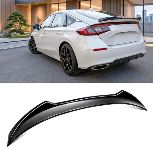2022-2024 جناح سبويلر خلفي من النوع الخامس باللون الأسود لسيارة Honda Civic Hatchback Sport Touring EX-L LX 11th Gen لامع منقار البط 2023 in Kuwait