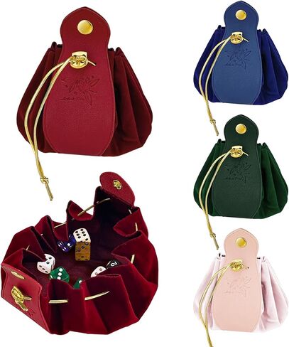 4 Pack Dice Bag, Drawstring Pouch with Snap Button, Leather Velvet DND Dice Bag Storage Holder, Ideal for Jewelry, Coins, Small Gifts in Saudi Arabia