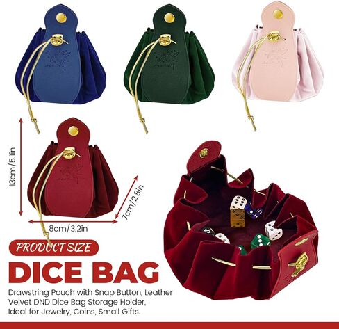 4 Pack Dice Bag, Drawstring Pouch with Snap Button, Leather Velvet DND Dice Bag Storage Holder, Ideal for Jewelry, Coins, Small Gifts in Saudi Arabia