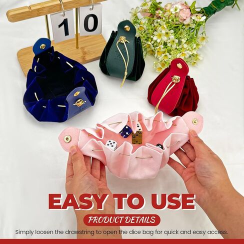 4 Pack Dice Bag, Drawstring Pouch with Snap Button, Leather Velvet DND Dice Bag Storage Holder, Ideal for Jewelry, Coins, Small Gifts in Saudi Arabia