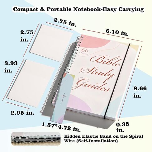 66 Books Bible Study Guide for Women Men Teen Beginner,A5 Bible Study Guides Notebook Supplies with Bookmark & Sticky Notes,Daily Devotional & Scripture Learning Tool,Baptisms Religious Christian Gift in Kuwait