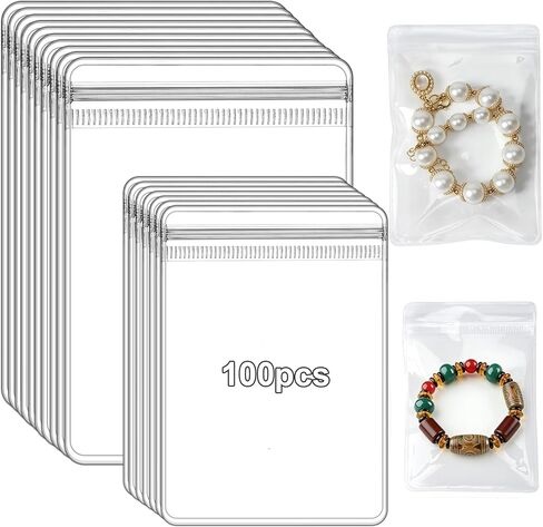 100pcs Jewelry Bags Clear Plastic, Sturdy PVC Anti Tarnish Jewelry Bags, Travel Jewelry Organizer for Rings & Earrings, Plastic Bags for Jewelry - 2 Sizes (2.76 * 3.94 in & 3.54 * 5.12 in) in Saudi Arabia