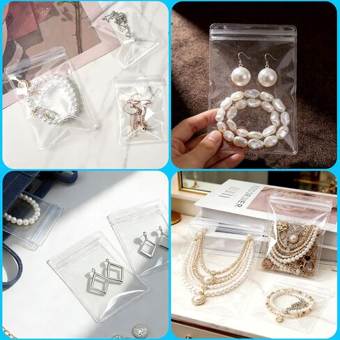 100pcs Jewelry Bags Clear Plastic, Sturdy PVC Anti Tarnish Jewelry Bags, Travel Jewelry Organizer for Rings & Earrings, Plastic Bags for Jewelry - 2 Sizes (2.76 * 3.94 in & 3.54 * 5.12 in) in Saudi Arabia