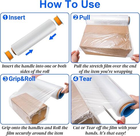 Noamus 2 Pack Clear Stretch Wrap, 18" x 1000 Feet Heavy Duty Film with Handle, 80 Gauge Plastic Shrink Film Roll, Self-Adhering Industrial Strength Moving Wrap for Pallet Packing, Shipping, Storage in Kuwait