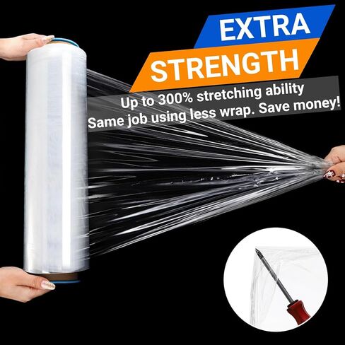 Noamus 2 Pack Clear Stretch Wrap, 18" x 1000 Feet Heavy Duty Film with Handle, 80 Gauge Plastic Shrink Film Roll, Self-Adhering Industrial Strength Moving Wrap for Pallet Packing, Shipping, Storage in Kuwait