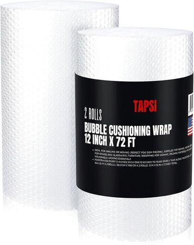 Tapsi Bubble Cushioning Wrap, 12 Inch x 72 Feet, 2 Rolls, Perforated Every 12", Premium Quality Moving and Shipping Supplies, Made in USA in Saudi Arabia