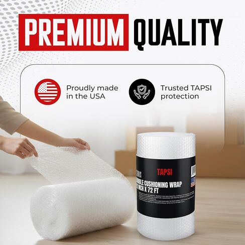 Tapsi Bubble Cushioning Wrap, 12 Inch x 72 Feet, 2 Rolls, Perforated Every 12", Premium Quality Moving and Shipping Supplies, Made in USA in Saudi Arabia