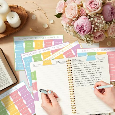 دفتر ملاحظات حلزوني ذو غلاف فني على شكل فراشة أرجوانية مقاس A5 من Xqumoi مع علامات تبويب الكتاب المقدس - آية الكتاب المقدس المسيحية المتقاطعة، ملصقات دفتر يوميات متشددة، مؤشر هدية عيد الميلاد، اللوازم المكتبية المدرسية يوم الأحد in Kuwait
