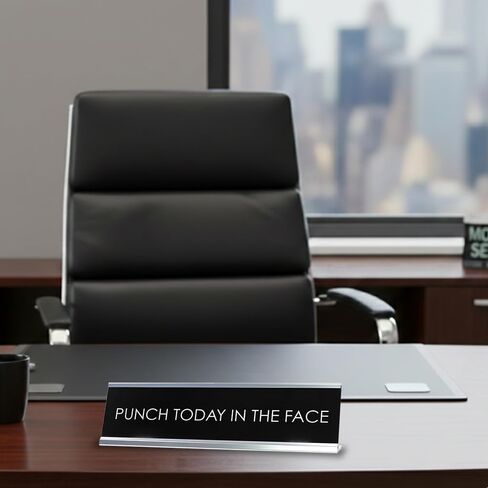 “Punch Today in the Face" Novelty Desk Sign (2" x 8") – Funny Motivational Office Desk Decor – Sarcastic Nameplate in Kuwait