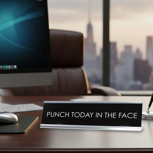 “Punch Today in the Face" Novelty Desk Sign (2" x 8") – Funny Motivational Office Desk Decor – Sarcastic Nameplate in Kuwait