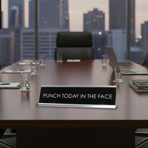 “Punch Today in the Face" Novelty Desk Sign (2" x 8") – Funny Motivational Office Desk Decor – Sarcastic Nameplate in Kuwait