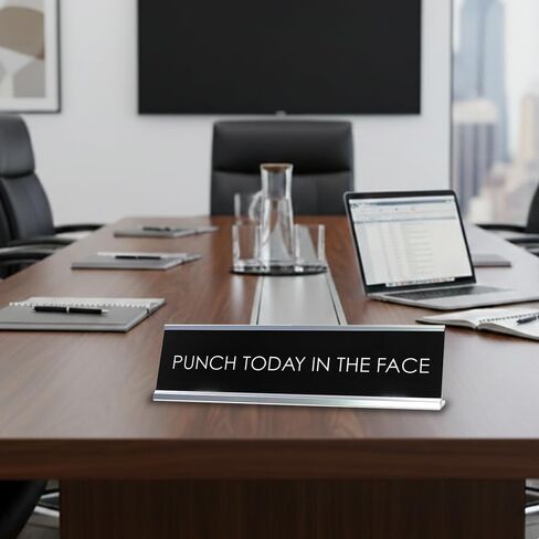 “Punch Today in the Face" Novelty Desk Sign (2" x 8") – Funny Motivational Office Desk Decor – Sarcastic Nameplate in Kuwait
