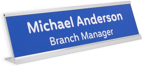 World Finance Desk Name Plate with Holder, 2" x 8", Silver Aluminum Desk Holder - For use in branch locations in Kuwait