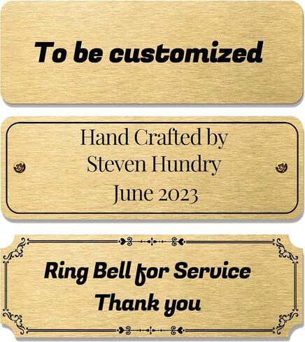 Personalized Brass Name Plate, Brushed Gold Frame Plaque, 3 x 1 inches, with Adhesive or Screws – Ideal for Trophies, Urns, Picture Frames and More as Custom Name Label or Art Tag, 3" W x 1" H x 0.04" (Thickness) in Saudi Arabia