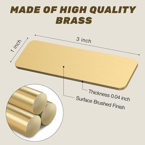Personalized Brass Name Plate, Brushed Gold Frame Plaque, 3 x 1 inches, with Adhesive or Screws – Ideal for Trophies, Urns, Picture Frames and More as Custom Name Label or Art Tag, 3" W x 1" H x 0.04" (Thickness) in Saudi Arabia