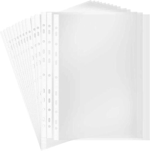 A4 Punched Pocket, 100 Pack Premium Clear Sheet Protectors 11.97 x 9.25in, 11-Hole Plastic Page Protectors Sheet Top Loaded, Paper Sheets Document Sleeve for 2/3/4 Ring Binders (Color:Transparent) in Saudi Arabia