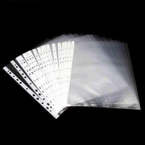 A4 Punched Pocket, 100 Pack Premium Clear Sheet Protectors 11.97 x 9.25in, 11-Hole Plastic Page Protectors Sheet Top Loaded, Paper Sheets Document Sleeve for 2/3/4 Ring Binders (Color:Transparent) in Saudi Arabia
