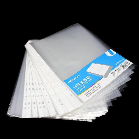 A4 Punched Pocket, 100 Pack Premium Clear Sheet Protectors 11.97 x 9.25in, 11-Hole Plastic Page Protectors Sheet Top Loaded, Paper Sheets Document Sleeve for 2/3/4 Ring Binders (Color:Transparent) in Saudi Arabia
