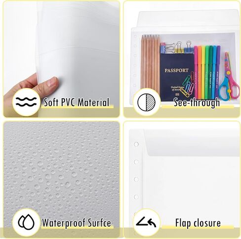 Hsei 4 PVC 7 حلقة فحص الموثق 13 × 9 1/4 "الحقيبة الشفافة بيل حارس جيب منظم مفيد لحماية الشيكات والودائع in Kuwait