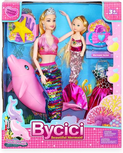 Magical Summer Mermaid Dolls with Little Mermaids | Princess Doll & Color Change Dolphin Playset for Water | Mermaid Pool Toys for Girls 4-7 | Birthday Party Christmas Wish List in Kuwait