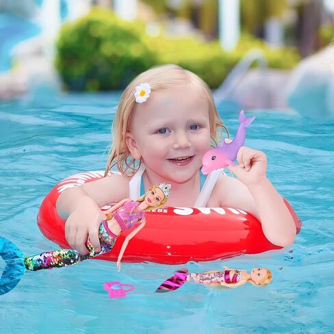 Magical Summer Mermaid Dolls with Little Mermaids | Princess Doll & Color Change Dolphin Playset for Water | Mermaid Pool Toys for Girls 4-7 | Birthday Party Christmas Wish List in Kuwait