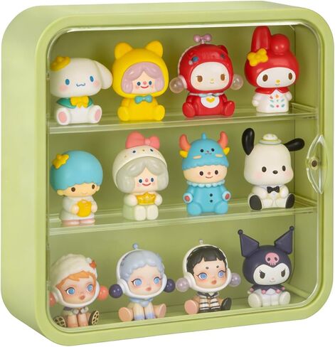 Display Case for Figures, Wall-Mounted Clear Dustproof Display Box with Magnetic Door and Shelf, Adjustable Doll Display Case for Collectibles Figurines Sonny Angels Pop Mart Mini Figures (Green) in Saudi Arabia
