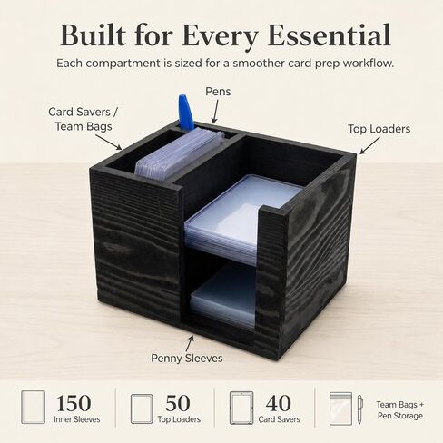 TCG Rip Caddy Shipping Station Top Loader and Penny Sleeve Dispenser Trading Card Organizer Wooden Storage Box 6.29x5.1x4.52 in in Saudi Arabia