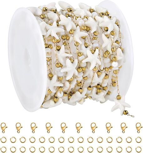 UMAOKANG 9.8 Feet Gold Plated Stainless Steel Chain for Jewelry Making White Shell Star Bohemia Jewelry DIY Supplies in Kuwait