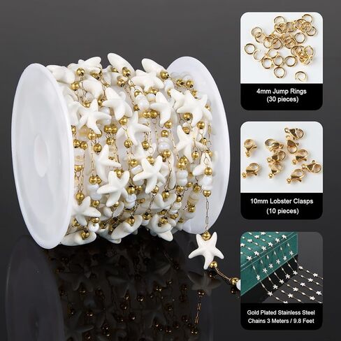UMAOKANG 9.8 Feet Gold Plated Stainless Steel Chain for Jewelry Making White Shell Star Bohemia Jewelry DIY Supplies in Kuwait