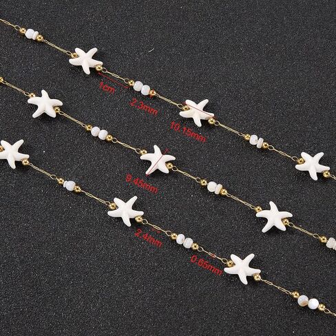 UMAOKANG 9.8 Feet Gold Plated Stainless Steel Chain for Jewelry Making White Shell Star Bohemia Jewelry DIY Supplies in Kuwait