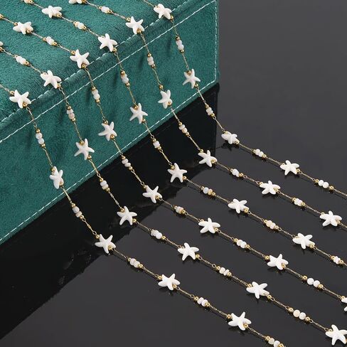UMAOKANG 9.8 Feet Gold Plated Stainless Steel Chain for Jewelry Making White Shell Star Bohemia Jewelry DIY Supplies in Kuwait