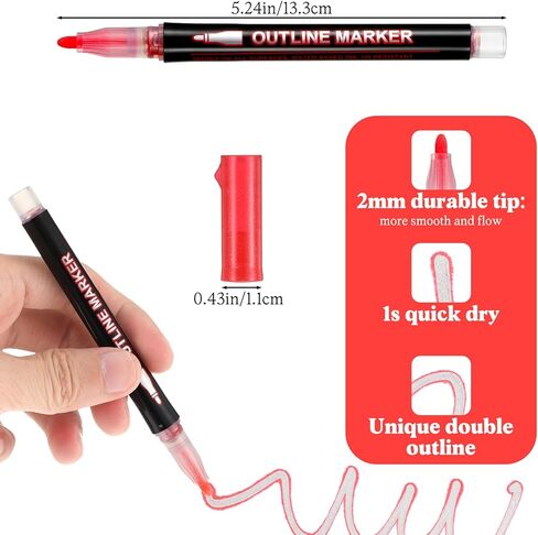 12 Colors Double Line Outline Markers Self Outline Squiggles Shimmer Markers Metallic Glitter Writing Drawing Pen for Adults Artists Christmas Greeting Card Birthday Gift DIY Easter Eggs in Kuwait