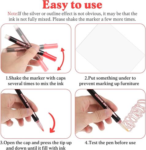 12 Colors Double Line Outline Markers Self Outline Squiggles Shimmer Markers Metallic Glitter Writing Drawing Pen for Adults Artists Christmas Greeting Card Birthday Gift DIY Easter Eggs in Kuwait