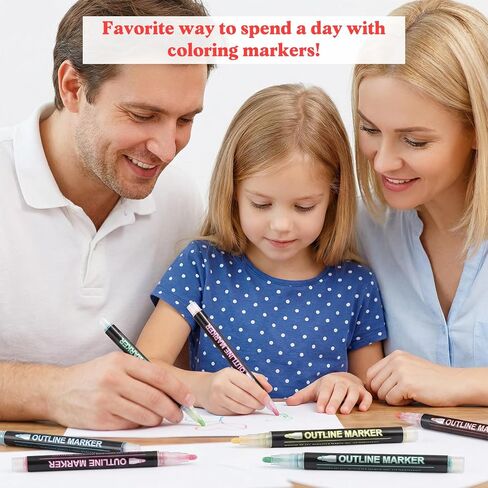 12 Colors Double Line Outline Markers Self Outline Squiggles Shimmer Markers Metallic Glitter Writing Drawing Pen for Adults Artists Christmas Greeting Card Birthday Gift DIY Easter Eggs in Kuwait
