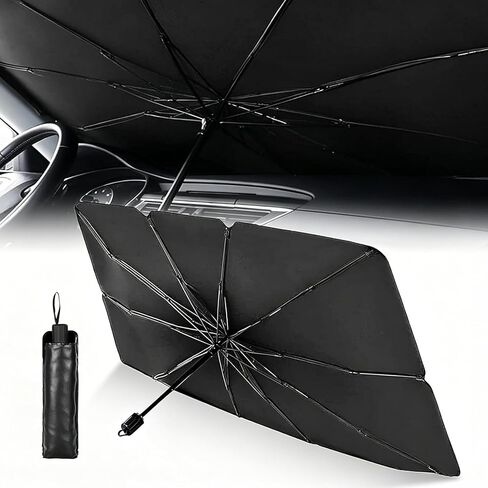 Car Sunshade Umbrella, Foldable Windshield Sun Cover with Storage Bag, Sun Shade Umbrella for Front Windows, UV Front Window Cover, Suitable for Windshields of Various Car Models (55"x 31") in Saudi Arabia