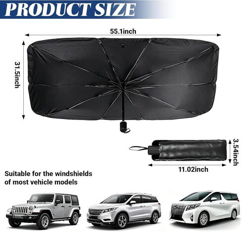 Car Sunshade Umbrella, Foldable Windshield Sun Cover with Storage Bag, Sun Shade Umbrella for Front Windows, UV Front Window Cover, Suitable for Windshields of Various Car Models (55"x 31") in Saudi Arabia