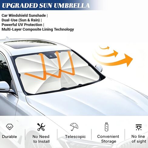 Car Sunshade Umbrella, Foldable Windshield Sun Cover with Storage Bag, Sun Shade Umbrella for Front Windows, UV Front Window Cover, Suitable for Windshields of Various Car Models (55"x 31") in Saudi Arabia
