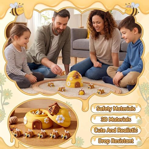 Honoson 6 Pcs 3D Printed Bees with Beehive Honeycomb 3D Printed Little Animals Figurines Articulated Flexible Fidget for Home Office Desk Decor Autism Stress Relief Fidget for Adult in Kuwait