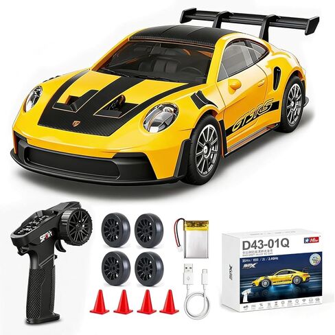 ARRIS 1/43 Mini RC Drift Car with Gyro, 911 2.4GHz Alloy 4WD Full Proportional RC Drifter, 20KM/H High Speed Hobby RC Cars, 4 Extra Racing Tires, Silent Bearings, Type-C Fast Charge & Lighting in Kuwait