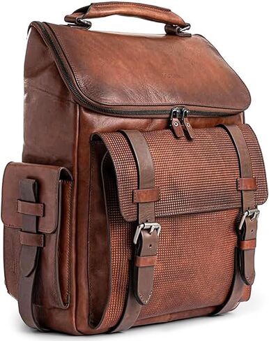 VELEZ Leather Backpack for Men 14 Inch Laptop Bag Brown Genuine Travel Pack Handmade Business Computer Carry Rucksack Professional Office School Bookbag Designer Minimalist Work Daypack Gift in Kuwait