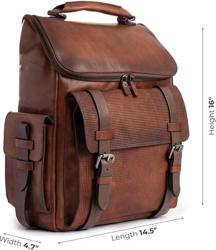 VELEZ Leather Backpack for Men 14 Inch Laptop Bag Brown Genuine Travel Pack Handmade Business Computer Carry Rucksack Professional Office School Bookbag Designer Minimalist Work Daypack Gift in Kuwait
