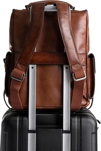 VELEZ Leather Backpack for Men 14 Inch Laptop Bag Brown Genuine Travel Pack Handmade Business Computer Carry Rucksack Professional Office School Bookbag Designer Minimalist Work Daypack Gift in Kuwait